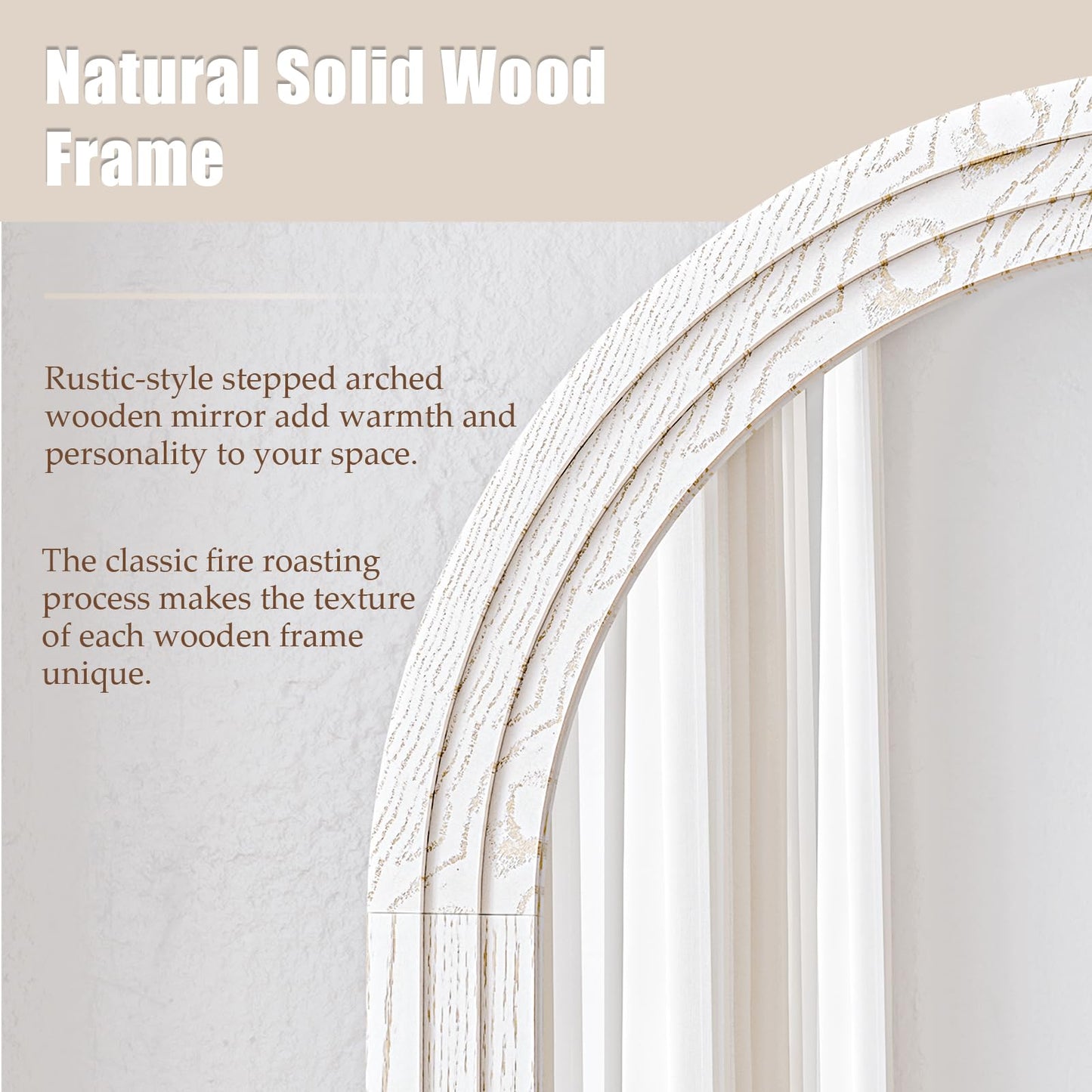 WISSMIELS 30"x71" Full Length Mirror Solid Wood Frame, Arched Floor Mirror Full Length with Stand, Room Decor Big Full Body Mirror with HD Tempered Glass for Bedroom, Living Room, White