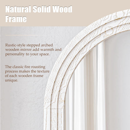 WISSMIELS 30"x71" Full Length Mirror Solid Wood Frame, Arched Floor Mirror Full Length with Stand, Room Decor Big Full Body Mirror with HD Tempered Glass for Bedroom, Living Room, White