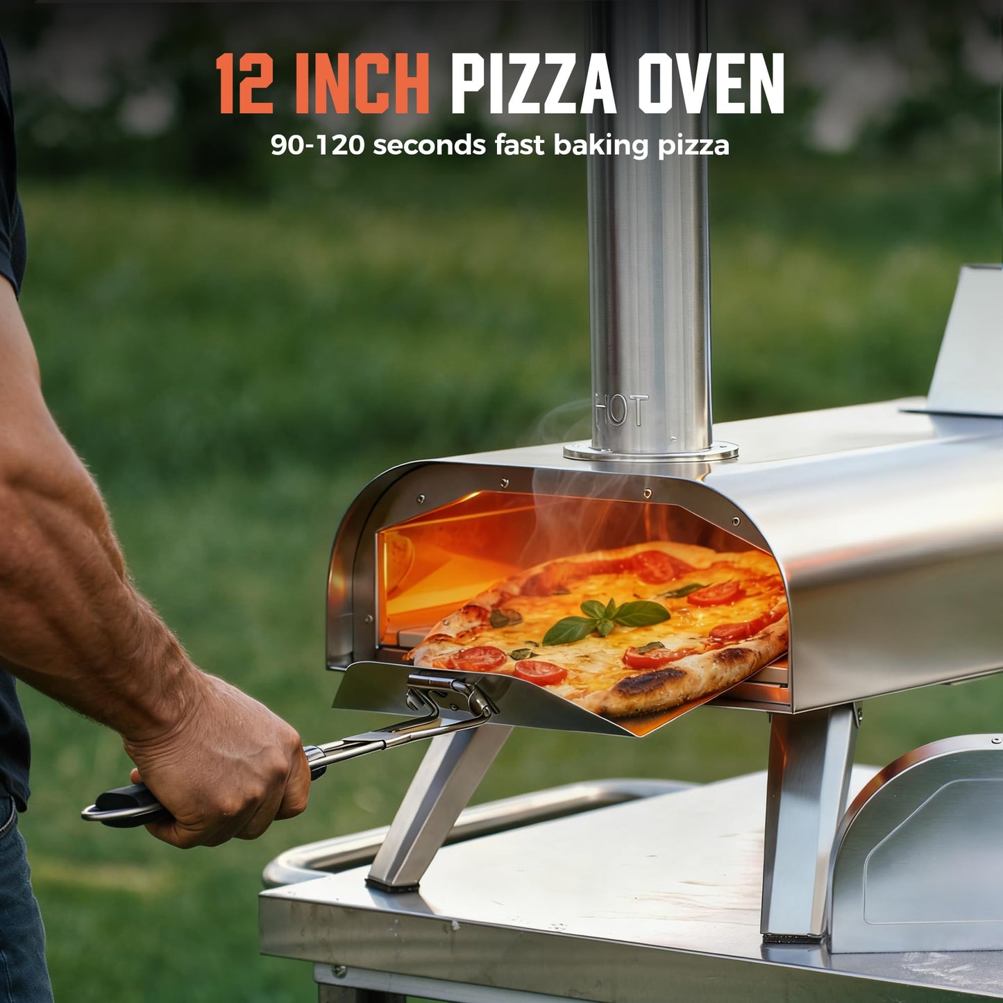 BIG HORN OUTDOORS 12" Dual Fuel Pizza Oven – Electric & Wood Pellet, Indoor & Outdoor High-Temp Pizza Maker (1000°F) with Pizza Stone for Wood-Fired Flavor