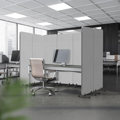 VINGLI Room Divider Screen, Freestanding Privacy Partition Wall, Zipper Connected Panels with Wheels, Office Space Separator (Light Gray, 3 Panel)