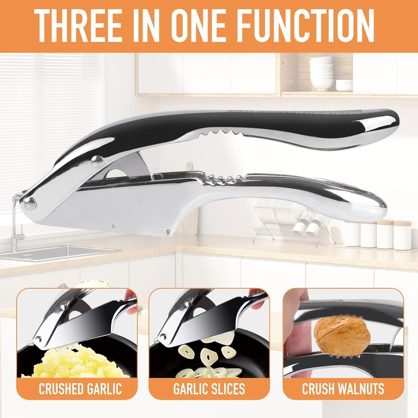 Garlic Press 2 in 1, Stainless Steel Blade, Effortlessly Crush, Slice, and Mince Garlic,with this Versatile Kitchen Tool - Perfect for Home Cooks and Professional Chefs Alike.