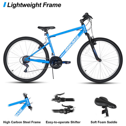 HH HILAND 27 Inch Mountain Bike, Mens Womens MTB with 18 Speeds, High-Tensile Steel Frame, V Brake, Hardtail Bicycle for Adults Blue