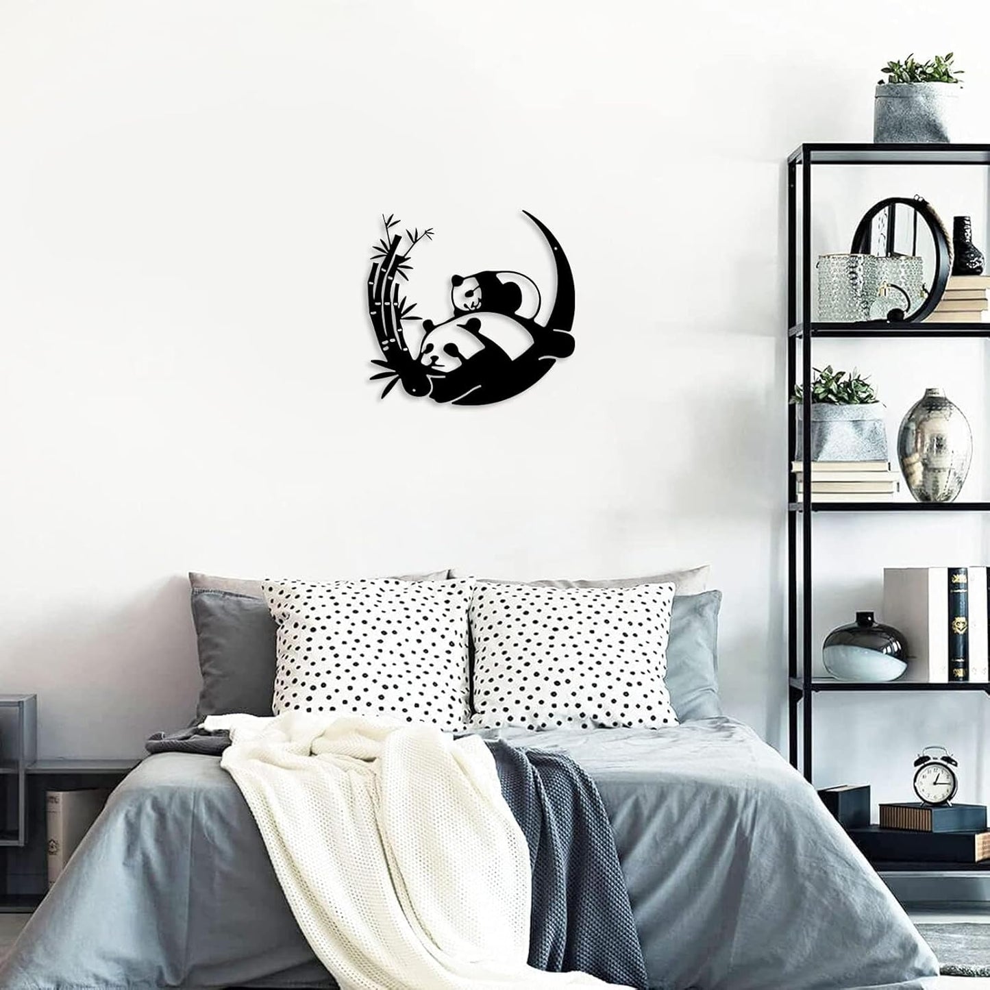 PLIGREAT Cute Panda Metal Wall Sculpture, Front Door Welcome Sign Hanging Wall Art Decor