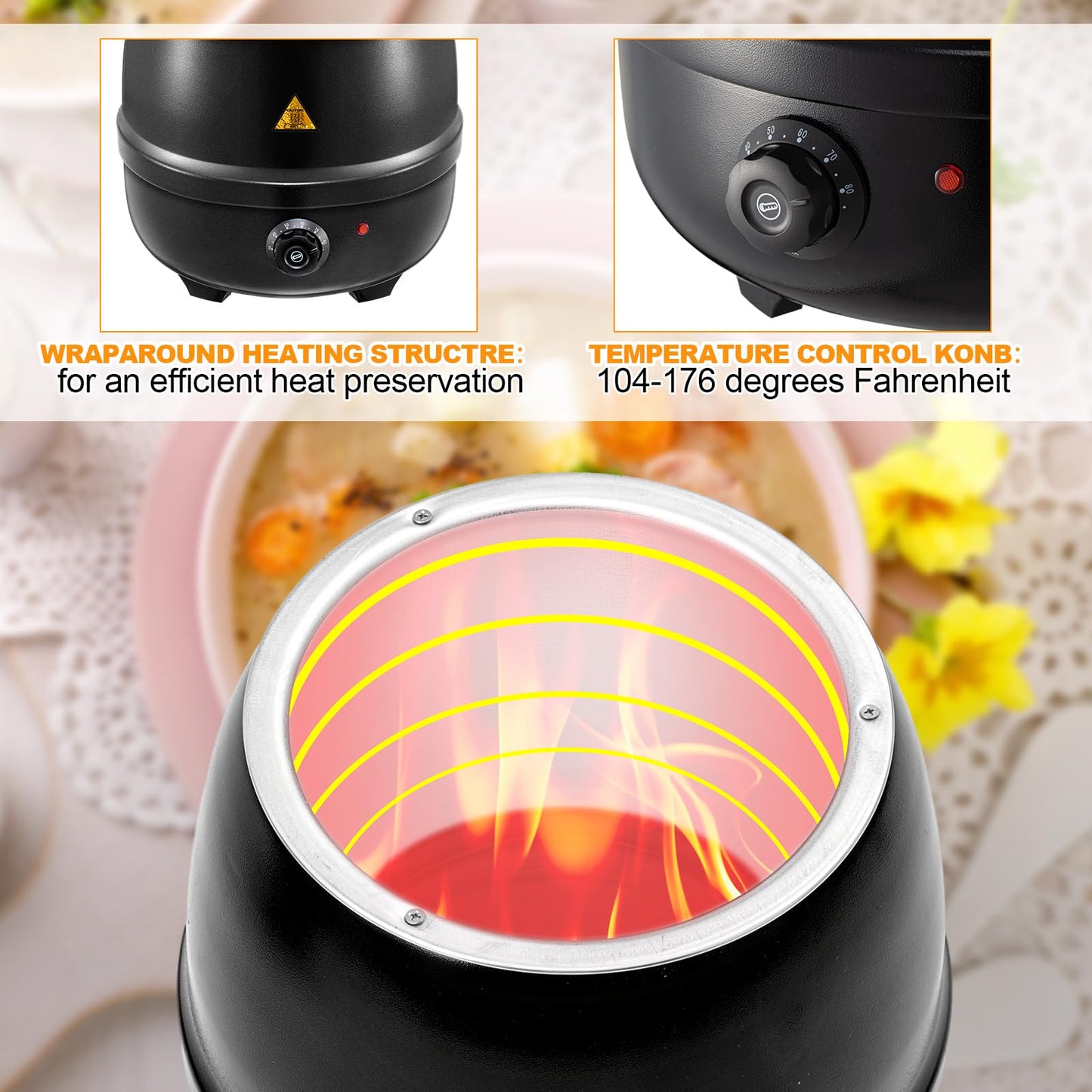 Suclain 2 10.5 Quart Commercial Soup Warmer 110v Electric Large Commercial Soup Kettle Warmer with 2 Ladles Stainless Steel Hinged Lid Detachable Pot Portable Electric Pot for Family Gathering