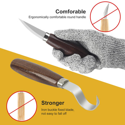 Wood Carving Kit, Wood Carving Tools Set with Wood Carving Knives Detail Knives Blocks Gloves Whittling Kit for Beginners Adults Kids Woodworking Tools for Spoon, Bowl, Kuksa Cup (26PCS)