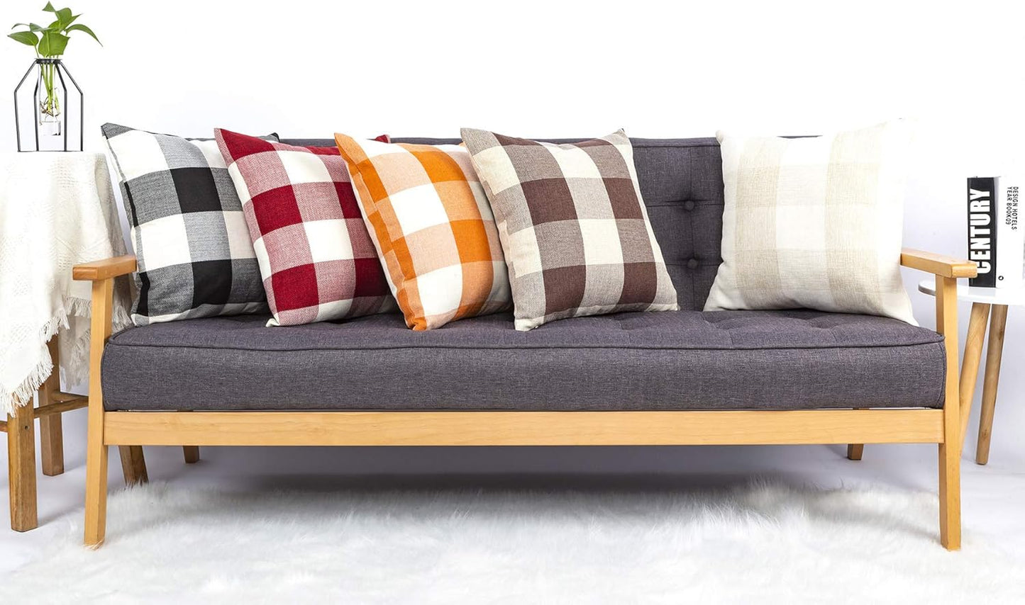 4TH Emotion Set of 2 Black and White Farmhouse Buffalo Check Plaid Throw Pillow Covers, 16 x 16 Inches