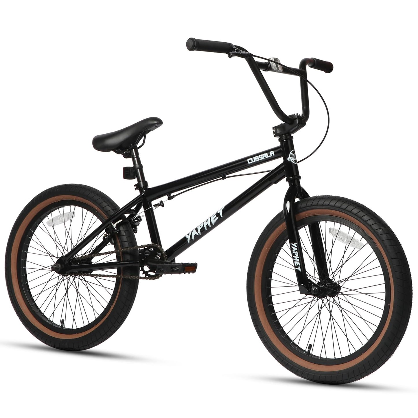 cubsala Freestyle BMX Bike, 20 Inch Yaphet Bicycle for Teen Beginner and Adult Riders, Bike with Hi-Ten Steel Frame, Black with Brown Tire