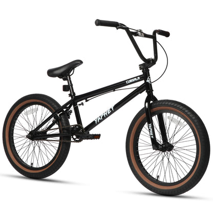 cubsala Freestyle BMX Bike, 20 Inch Yaphet Bicycle for Teen Beginner and Adult Riders, Bike with Hi-Ten Steel Frame, Black with Brown Tire