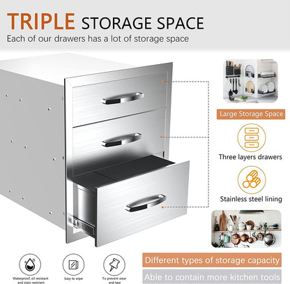 KODOM Outdoor Kitchen Drawers 14W x 21H x 23D Inch, Flush Mount Access BBQ Island Drawers for Outdoor Kitchens or Patio Grill Station