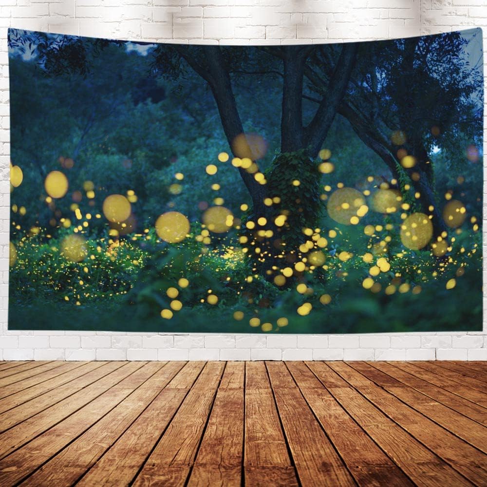 EMMTEEY Fantasy Tapestry Lampyridae Night Trees Lightning Bugs Wall Tapestry 80X60 for Friends Families