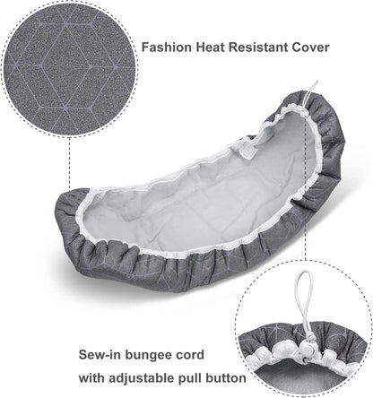 Duwee 12"x32" Heat Resistant Metallic Ironing Board Cover, Durable Thick Felt Padding with Elastic Cord, Geometric