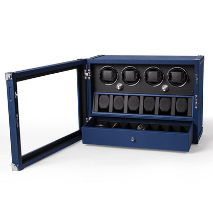 DUKWIN Watch Winder for Automatic Watches, Lockable Winders with Watch & Jewelry Storage, Super Quiet Motor with High-Gloss Finish, Built-in Illumination, Blue