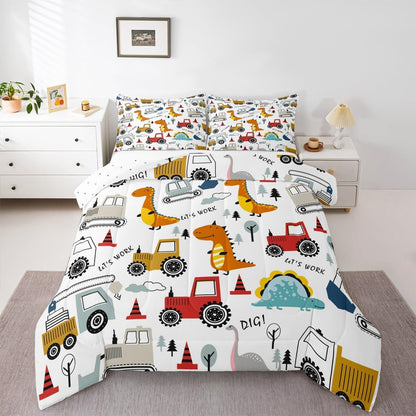 Set Set Set Set Set Feelyou Construction Comforter Kids Cartoon Dinosaur Comforter Cover for Boys Equipment Trucks