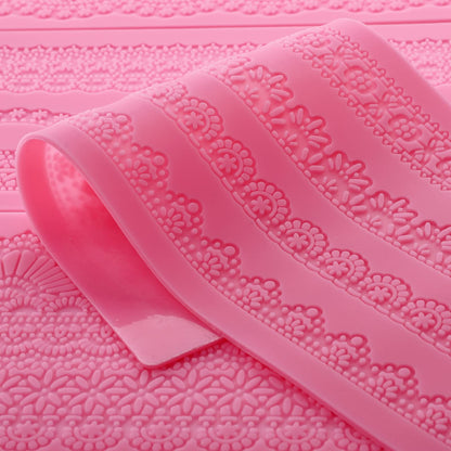 Hedume Set of 4 Sugar Edible Cake Silicone Fondant Impression Lace Mat, 15.5" Large Mold, Flower Pattern Molds Craft Tools for Cake Decorating