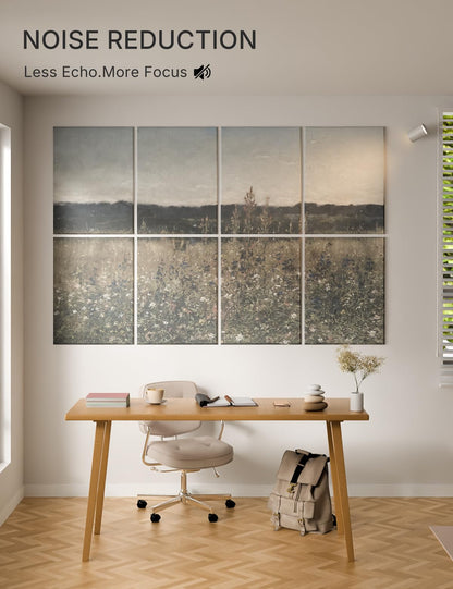 Wall Art Acoustic Panels,70''×47''Sound Absorbing Panels-8-Pack with 60 Adhesive Tabs, Decorative Sound Absorbing Panels for Living Room and Recording Studio, Offices-Champ Fleuri