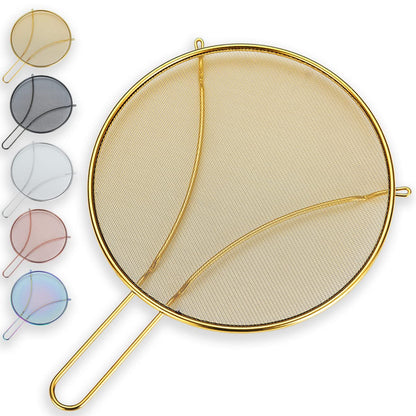 Evanda 12" Gold Splatter Screen for Cooking, Stainless Steel Fine Mesh for Frying Pan, Grease Guard for Pan to Stop Hot Oil Splatter, Protect the Skin From Burns, Safe Cooking Lid