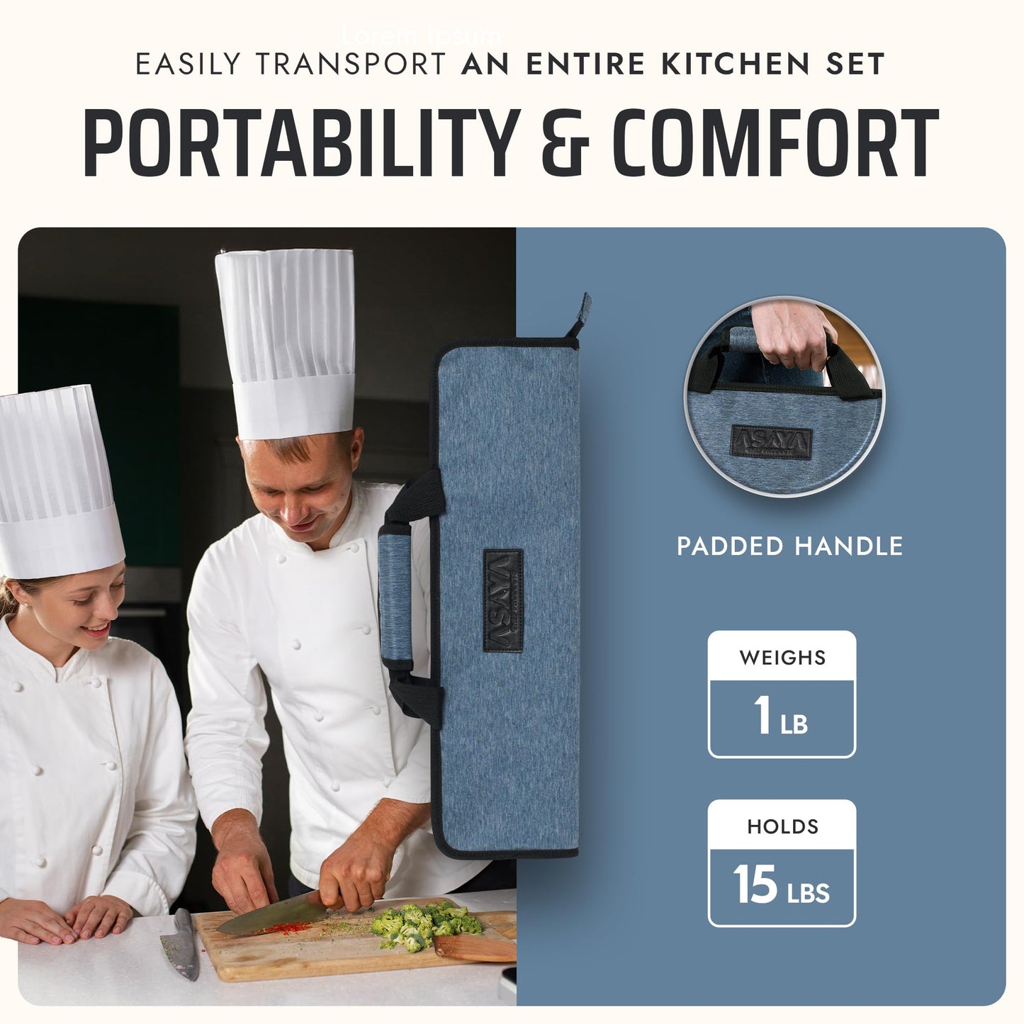 Asaya Chef Knife Roll Bag - 12-Pocket Chefs Case for Kitchen Knives and Utensils, Lightweight Stain-Resistant Waxed Nylon Chef Knife Bag - Knives Not Included (Blue)