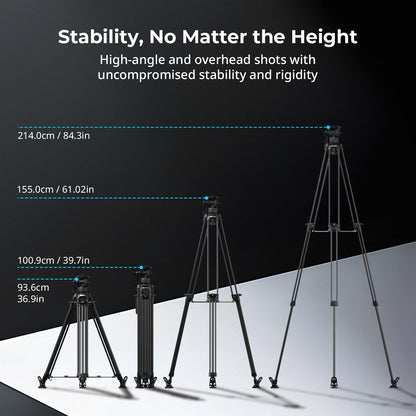 SmallRig 84''/214cm FreeSpeed Carbon Fiber Counterbalance Video Tripod, Heavy-Duty Camera Tripod with 6-Step Counterbalance, 4-Level Tilt/Pan Damping, Dual-Mode QR Plate, Max Load 22lbs - 5580