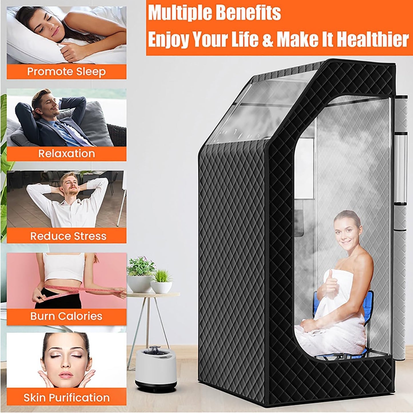 YXKJZHF Portable Sauna Box for Home, Personal Steam Sauna Tent with 1000W 2.6L Steamer, Timer, Remote Control, Folding Chair