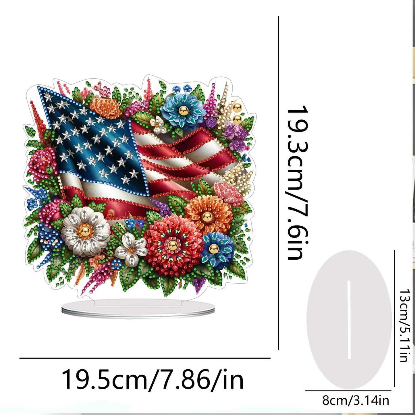 ARTopet DIY Diamond Desktop Ornaments Diamond Art Full Round Drill Paint by Numbers Mosaic Kits Tabletop Ornaments Single Sided Diamond Design Home Decor-Independence Day Bouquet