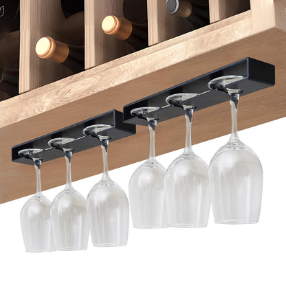 Vaisoeny Wine Glass Holder, 2 Pack, No Drilling Required, Hanging Stemware Rack Organizer for Bar Cabinet Kitchen, Black