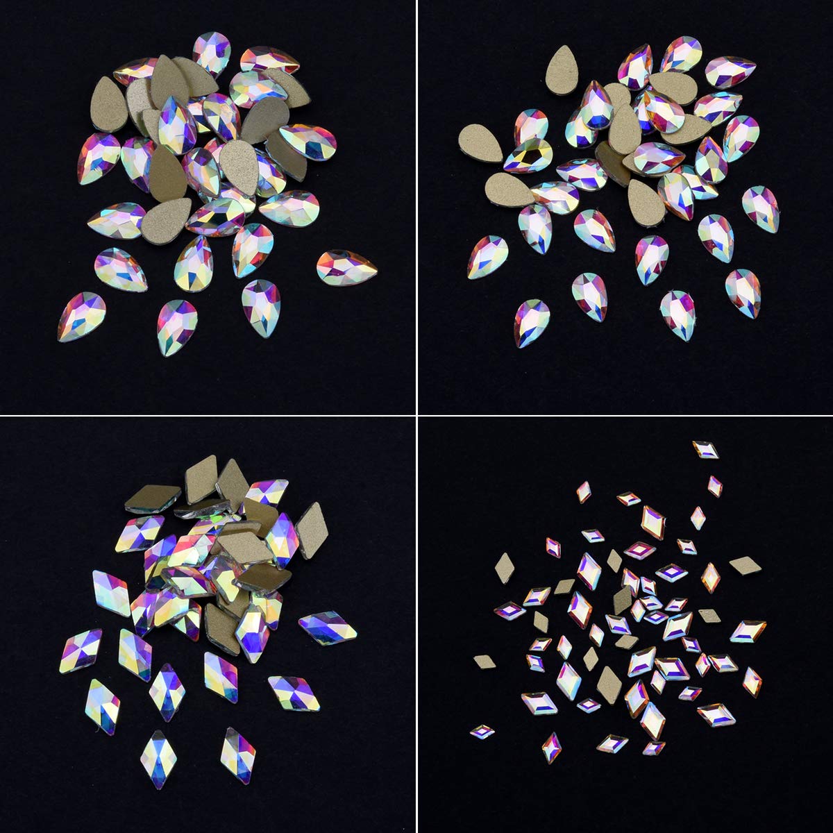 240pcs Popular 12 Styles Flatback Crystals Mix Sizes Multi Shapes Glass Crystal AB Rhinestones for Nail Art Craft 3D Decorations Flat Back Stones Gems Set Box