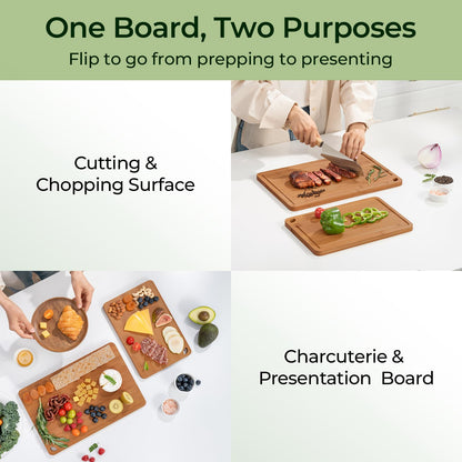 Bamboo Cutting Board, Durable Wood Cutting Boards for Kitchen with Deep Juice Grooves & Built-in Handles, Ideal Charcuterie & Chopping for Meat, Vegetables and Fruits Ideal Kitchen Gifts