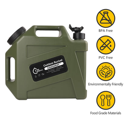 COOZMENT 3.2G (12L) Portable Water Jug with Spigot, BPA Free Green Storage Tank for Camping, Hiking, Emergencies
