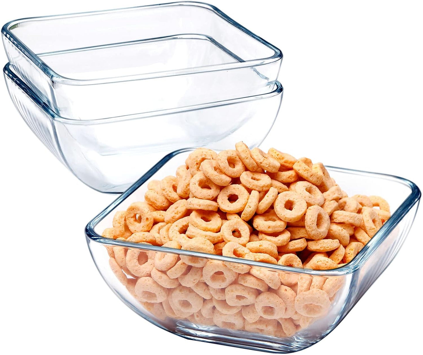 NUTRIUPS Glass Bowl Set, Glass Mixing, Salad, Cereal, Serving Bowls, Microwave Safe, Clear Square Bowls