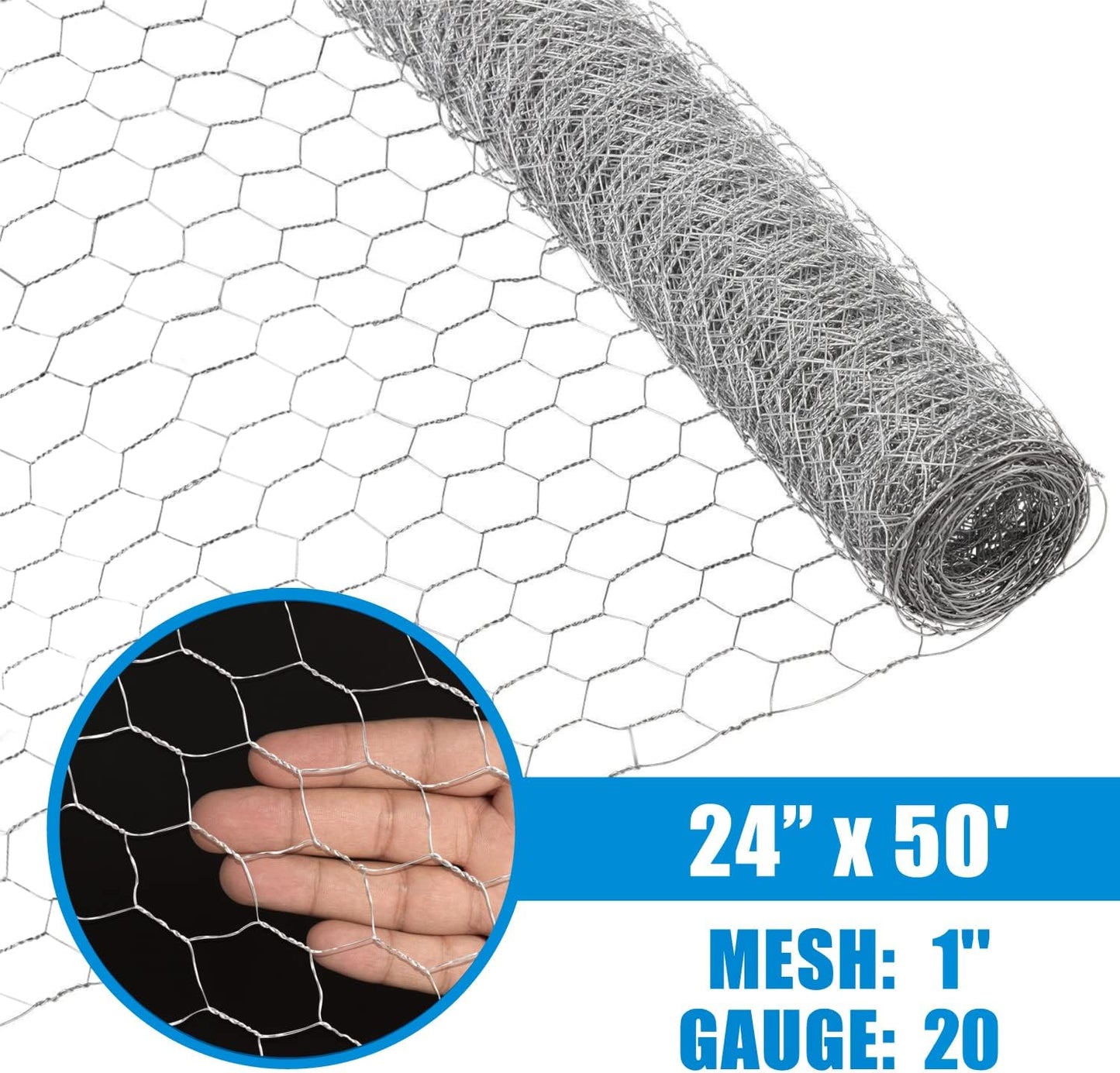 Fencer Wire 20 1-Inch (2 50 Poultry Netting Fence, Gauge Galvanized Hexagonal Chicken Wire Fence, Mesh Opening Size ft.
