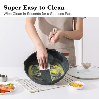 Kordisen Nonstick Frying Pan Set, 3 Piece Skillet Set, Healthy Induction Cooking Pan, Stay-Cool Handle, Compatible with All Stovetops, PFOA Free (8, 9.5, 11 Inch)