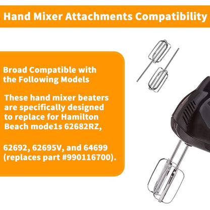 3MIRRORS Hand Mixer Beaters for Hamilton Beach Hand Mixers 62682RZ, 62692, 62695V, 64699, Stainless Steel stand mixer whisk Replacement Attachments 2-Pack