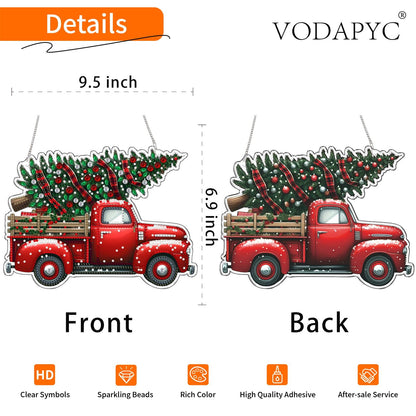VODAPYC Christmas Diamond Art Hanging Kit for Adults, DIY Double Sided Special Shaped Diamonds Art Window Pendant Ornament for Home Decor(Red Truck)