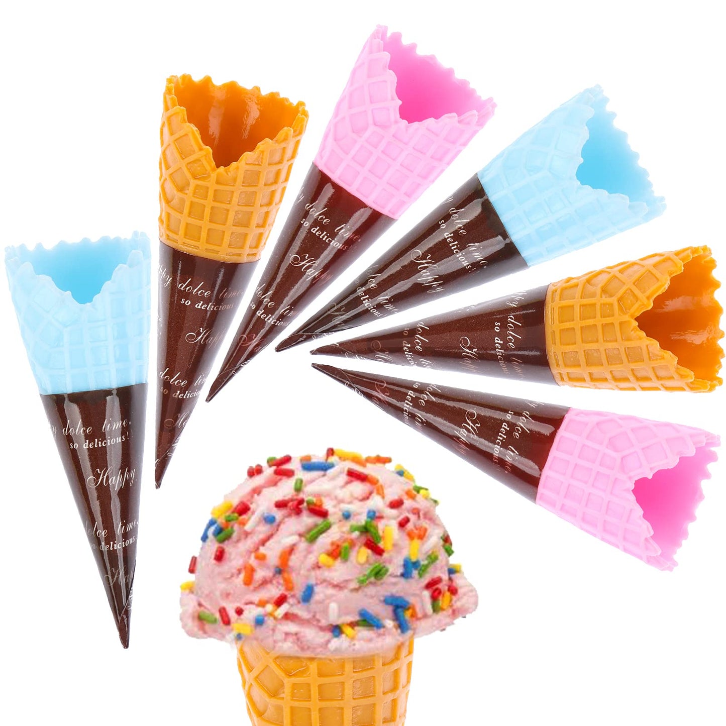 30 Pcs Mini Realistic Artificial Ice Cream Cone Adorable Ice Cream Cone Pretend Play Food Dollhouse Refrigerator Supplies Simulation Cone Light Clay Crisp Cone Cream Gel Food Play Accessories