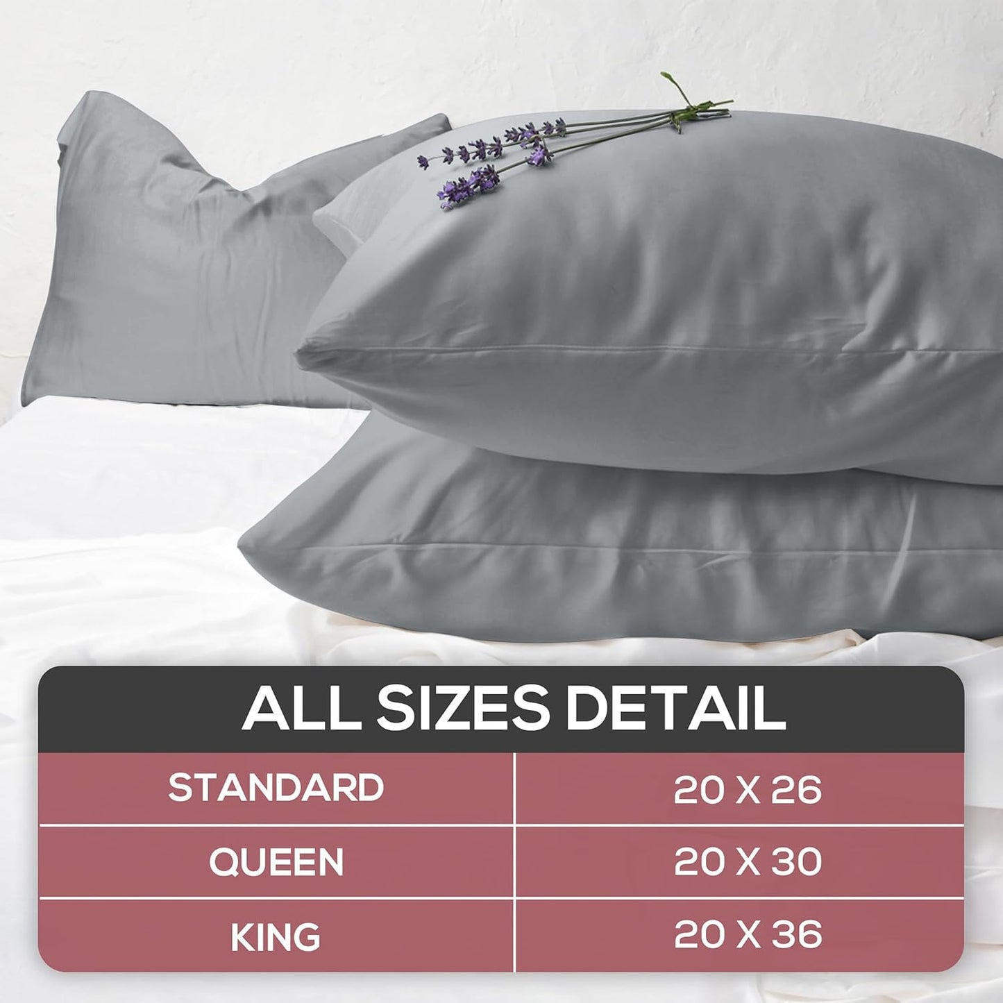 Superity Linen Pillow Cases Queen Size - Envelope Enclosure - 2 Pack - 100% Soft and Comfortable Premium Cotton - Grey