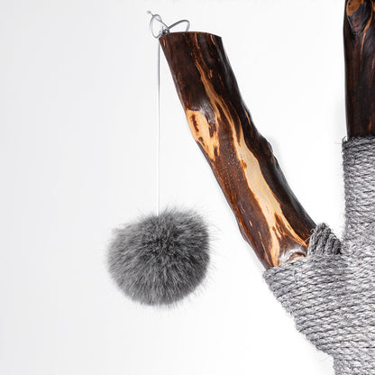 Aesthetic Cat Tree Tower for Large Cats, Modern Cat Tree for Maine Coon Indoor Cats with Faux Fox Fur, Maine Coon Cat Tree, Solid Wood Sisal Scratching Post, Perches, Platform & Toy Ball, Dark Gray