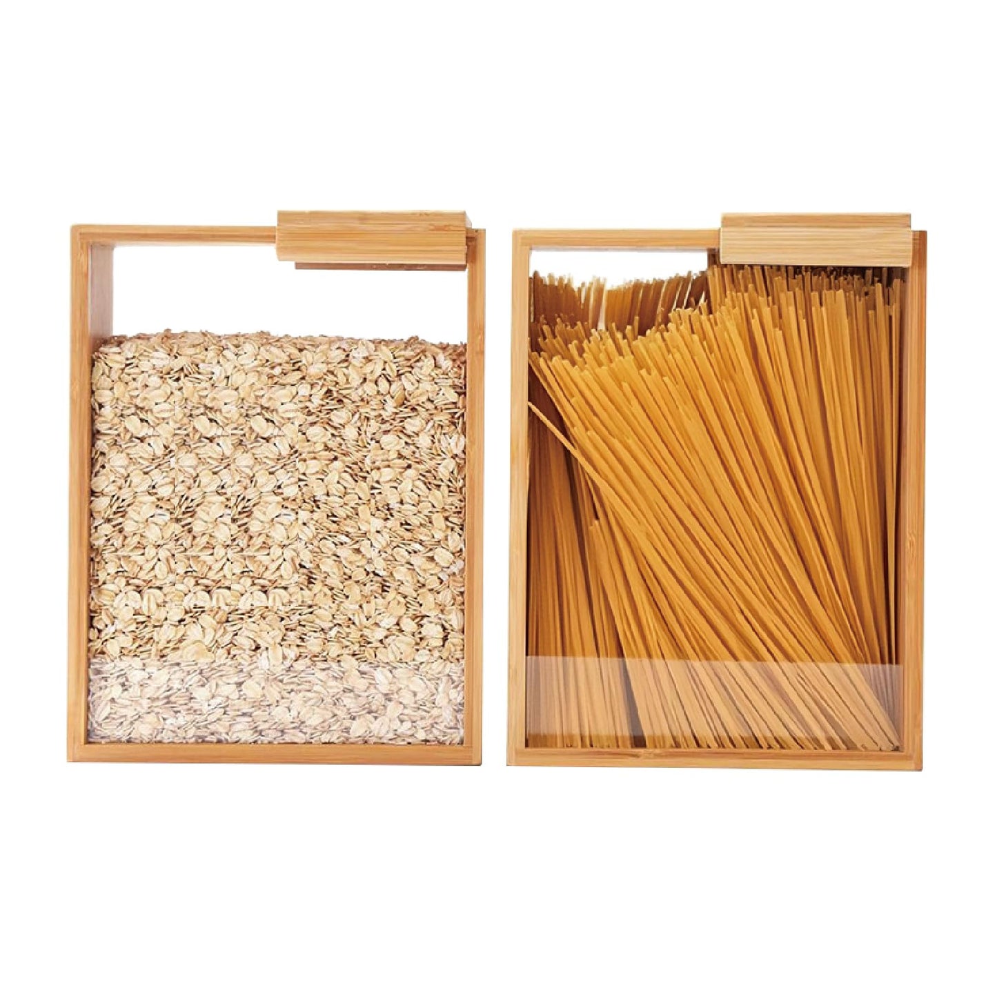 MAGIC BAMBOO Dry Food Dispenser 2L, Bamboo Food Dispenser – Airtight Kitchen Storage Container for Cereal, Rice, Flour, and Snacks – Pantry Organizer for Easy Dispensing and Freshness