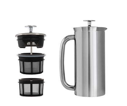ESPRO - P7 French Press - Double Walled Stainless Steel Insulated Coffee and Tea Maker with Micro-Filter (Polished Stainless Steel, 18 Oz) Coffee Paper Filters (100 Count)