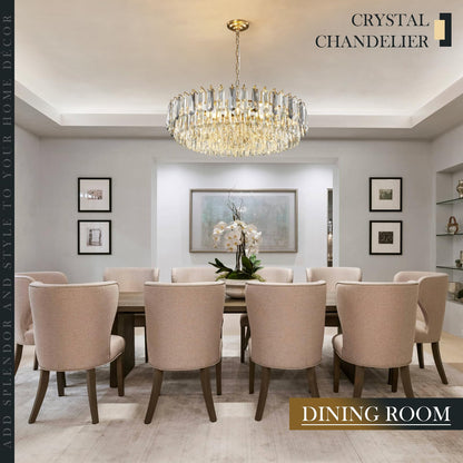 XIAOQIWU 31.5" Gold Crystal Chandeliers Modern3-Tier Luxury Crystal Pendant Light Ceiling Pendant Lighting for Dinning Room Living Room Foyer