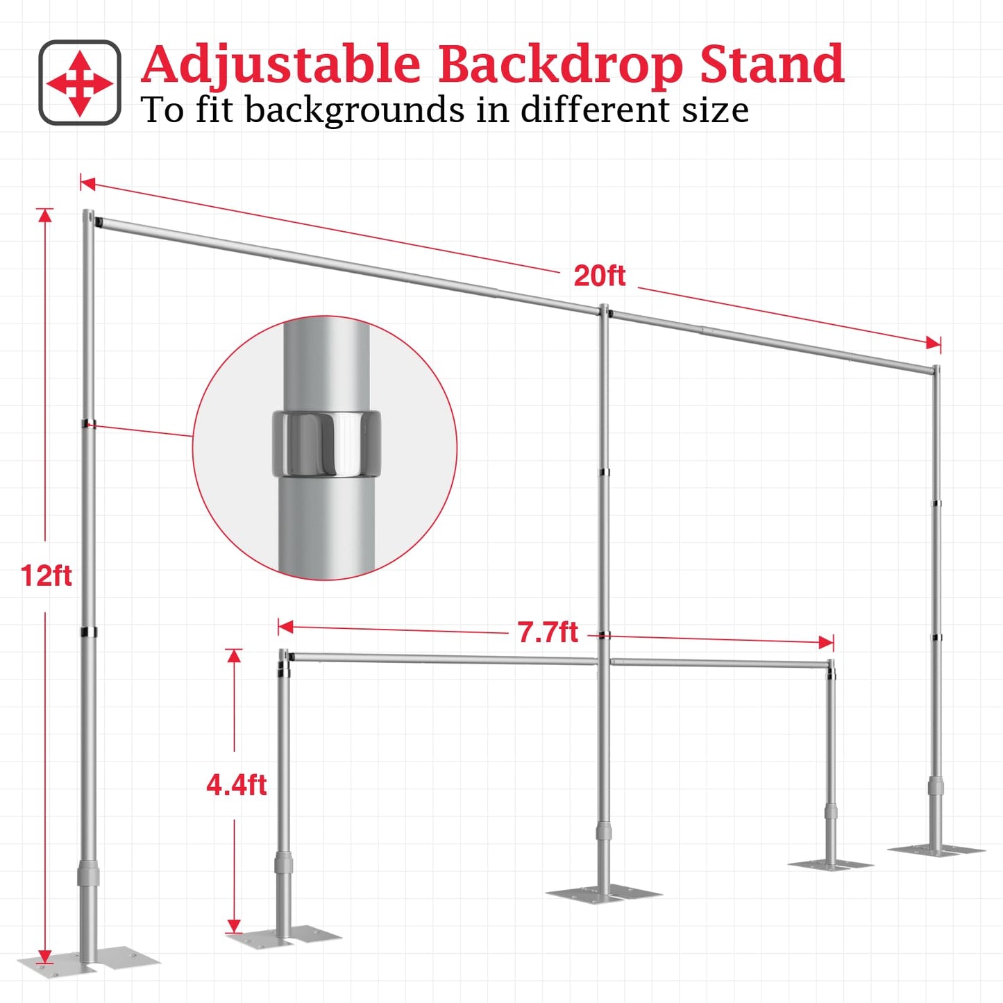 EMART Backdrop Stand Heavy Duty 12ftx20ft, Adjustable Pipe and Drape Photo Background Support Kit, Metal Frame with Flat Base for Wedding Birthday Party Banquet Decorations