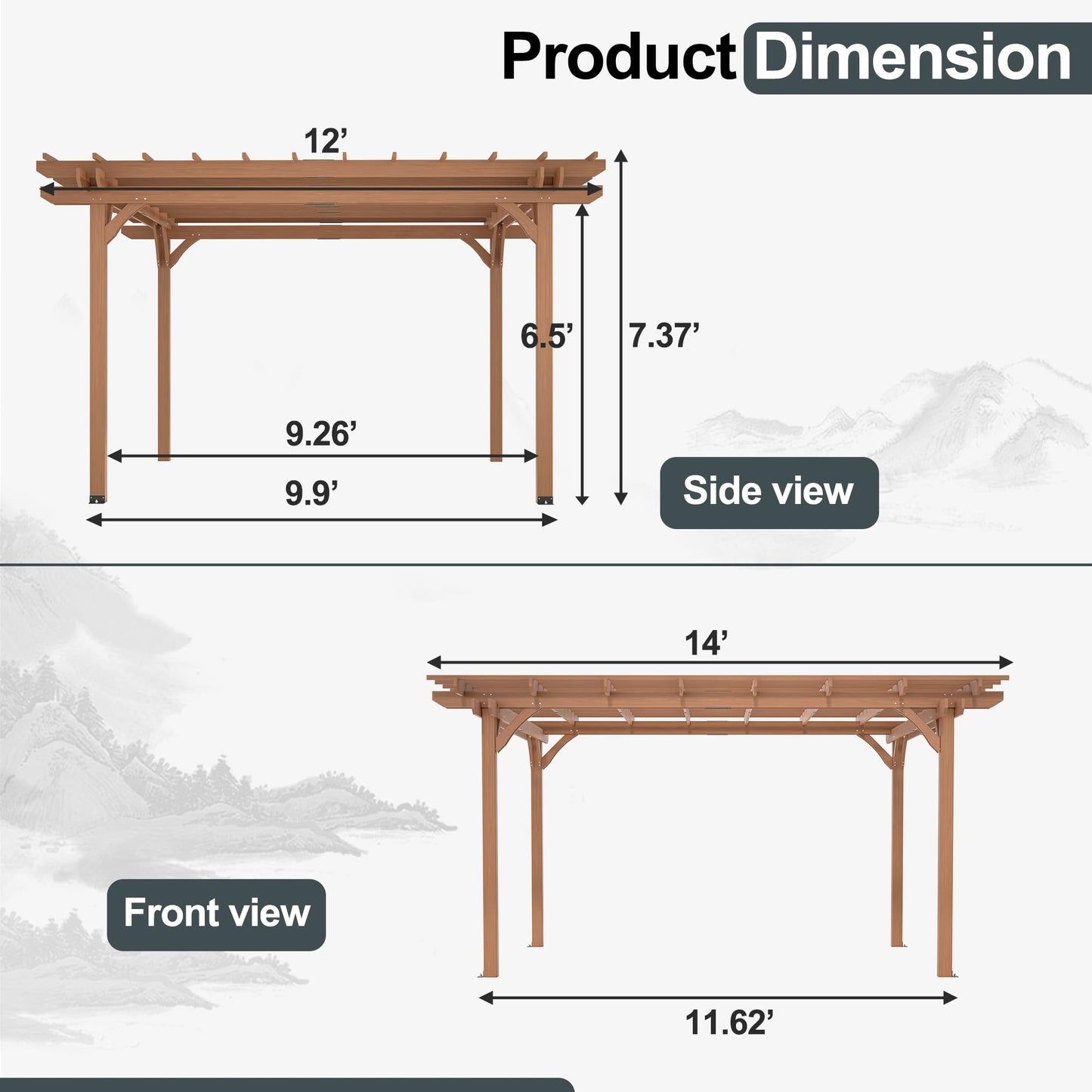 Echo Voyage 12' x 14' Outdoor Wood Pergola, Wooden Patio Pergola Gazebo for Climbing Plant Support, Garden,Brown