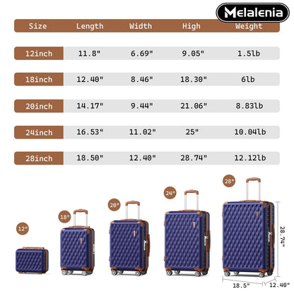 Melalenia Luggage Sets 7 Piece Hard Shell Carry on Suitcase with Spinner Wheels and TSA Lock, Lightweight Travel Duffel Bag for Women, Men, Navy Brown