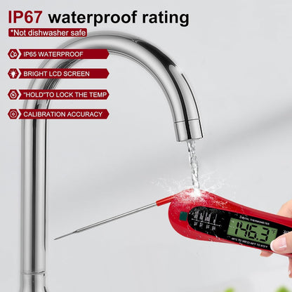 Instant Read Digital Meat Thermometer, Accurate Food Thermometer for Cooking and Baking, Red
