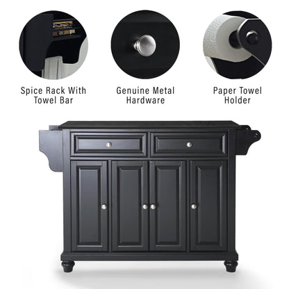 Crosley Furniture Cambridge Granite Top Rolling Kitchen Island Storage Cart, Microwave Stand, Spice Rack, Black