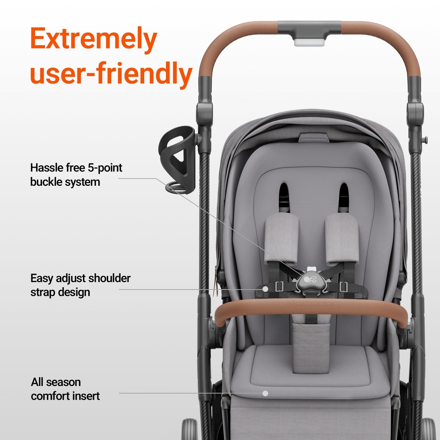 MAMAZING Air Lux Baby Stroller, Carbon Fiber Frame Only 15.8lbs, Compact Fold Toddler Stroller with Reversible Seat with Infant Insert, Included UPF 50+ Canopy, Large Storage Basket & Car Seat Adapter