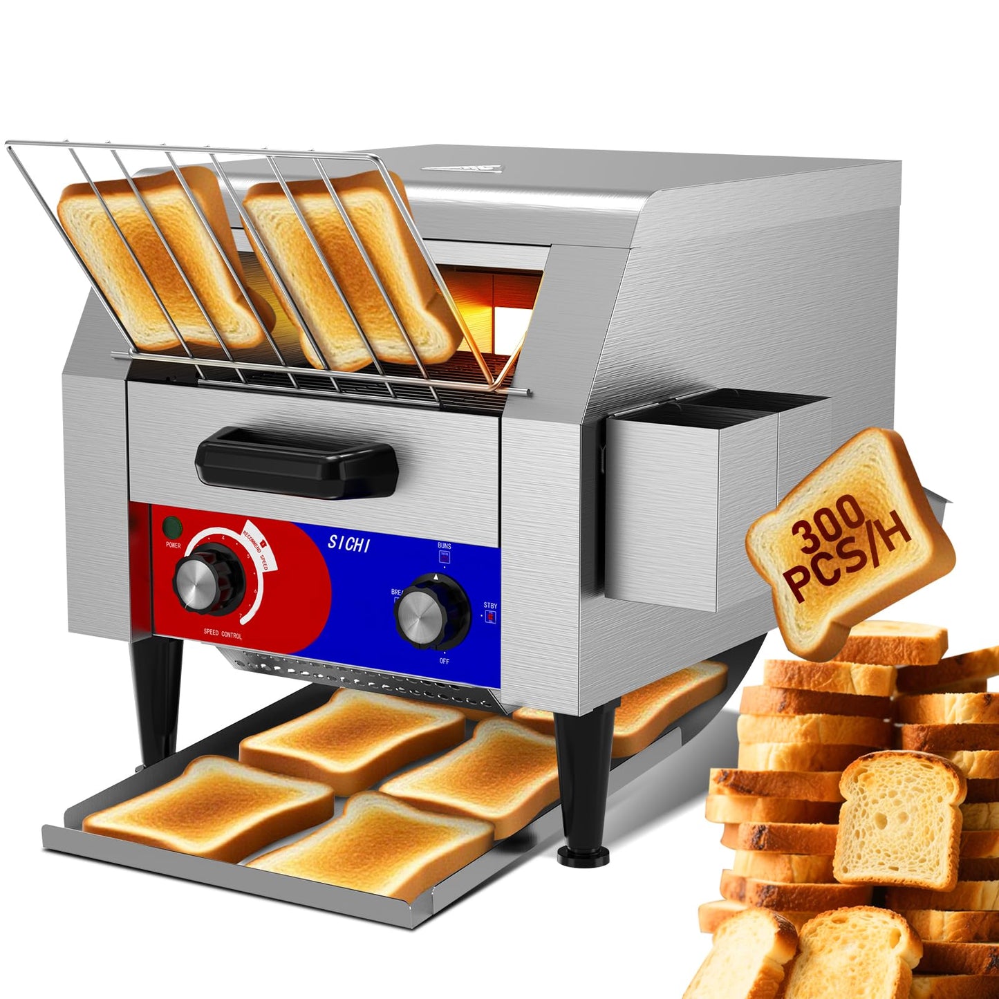 HTTSICHI Commercial Conveyor Toaster w/ 2 Slice Wide Slot, 300 Slice/hour Commercial Toaster w/ 10.1’’ Wide and 3‘’ Opening, Industrial Kitchen Cooking bagel w/Stainless Steel and Heavy Duty