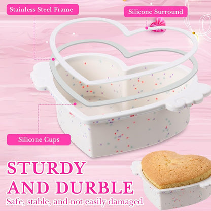 Potchen 4 Pcs 6 Inch Heart Shaped Cake Pans with Metal Reinforcement Frame Non-stick Silicone Heart Shaped Cake Molds for Baking