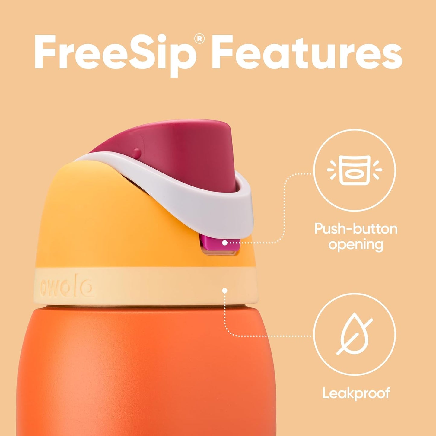 Owala FreeSip 32 oz Insulated Stainless Steel Water Bottle - BPA-Free with Straw | Citrus Crush for Sports & Travel