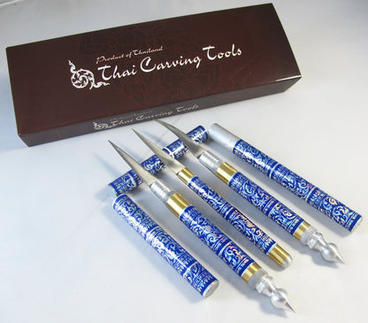 Set 3 Thai Fruit and SOAP Carving Knife Knives Brass Handmade Blue Color