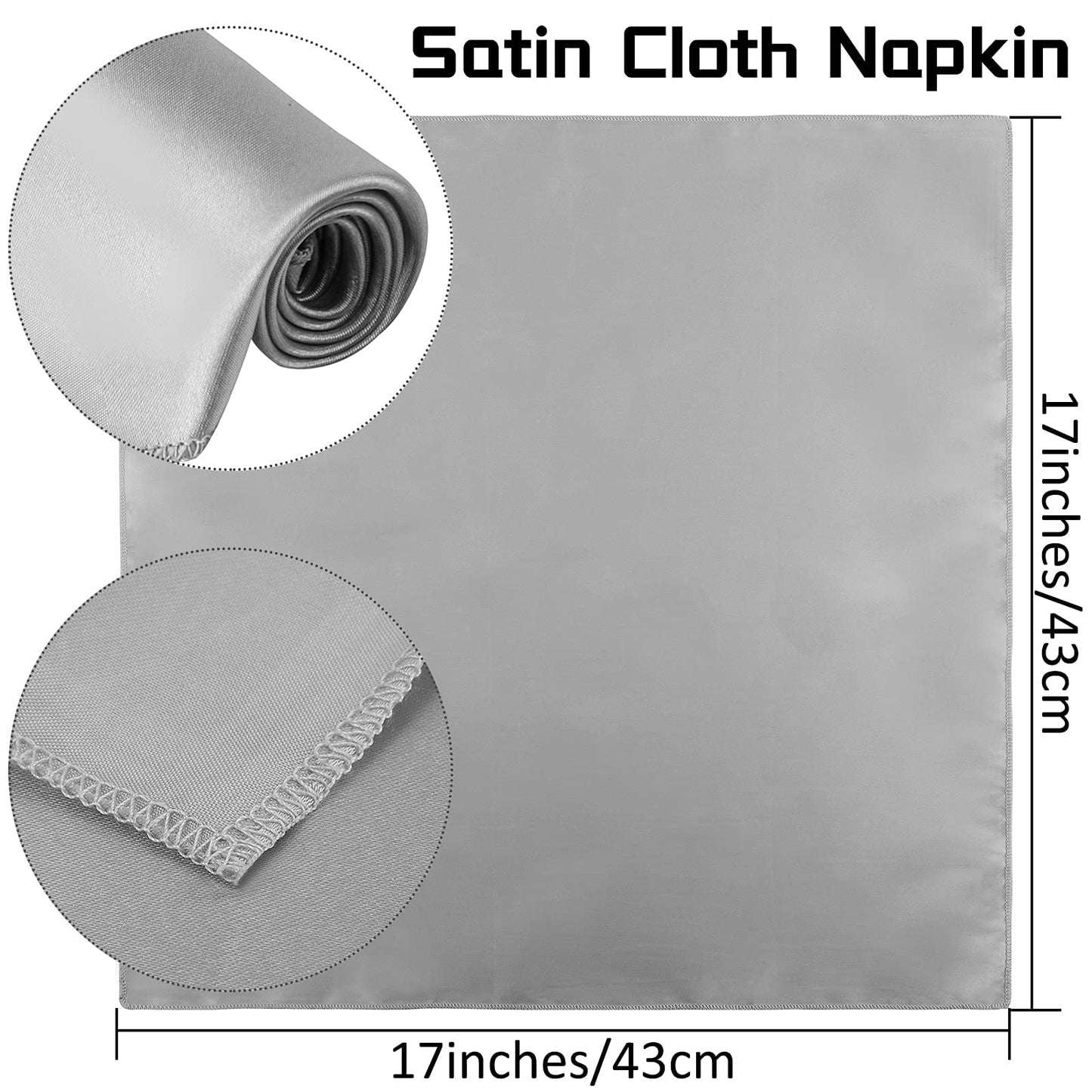 ANECO 12 Pieces Satin Napkins Soft Dinner Napkins Square Table Napkins 17 x 17 Inches for Restaurant Weddings Party Dinner Decoration (Grey)